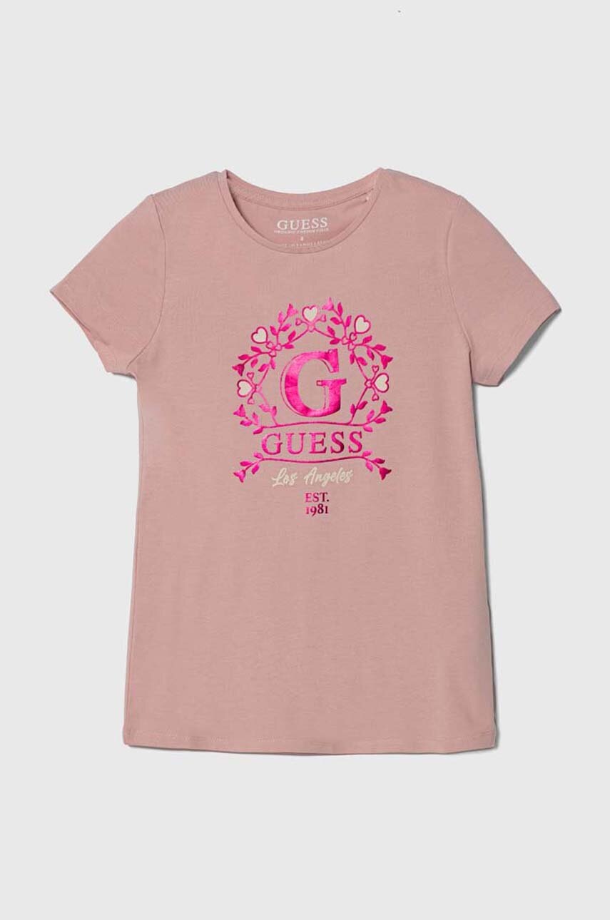 

Детская хлопковая футболка Guess цвет розовый