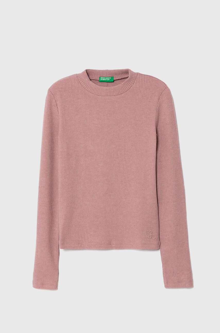 E-shop Dětské tričko s dlouhým rukávem United Colors of Benetton růžová barva