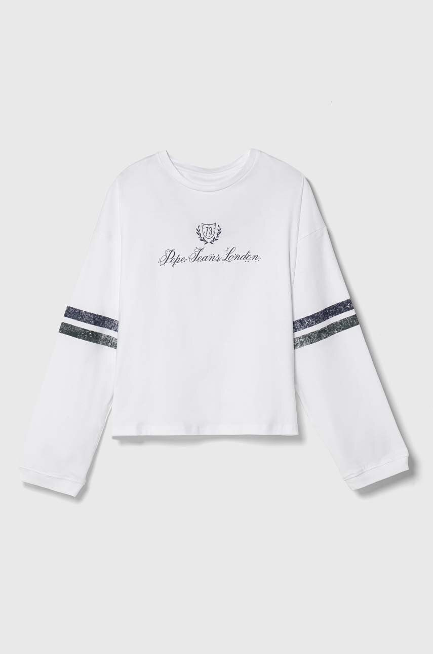 Levně Dětské tričko s dlouhým rukávem Pepe Jeans bílá barva
