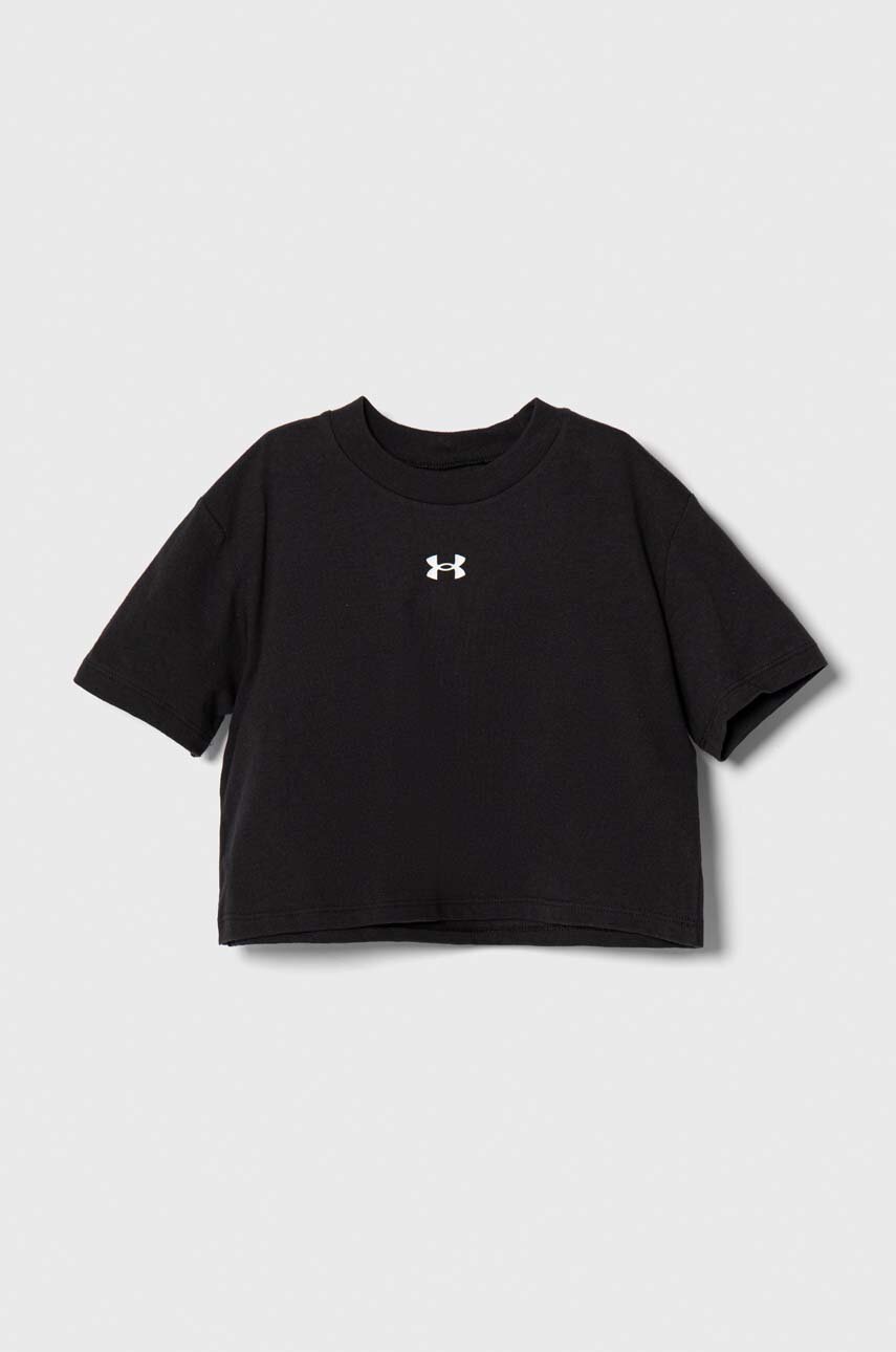 Levně Dětské tričko Under Armour UA CROP SPORTSTYLE LOGO SS černá barva