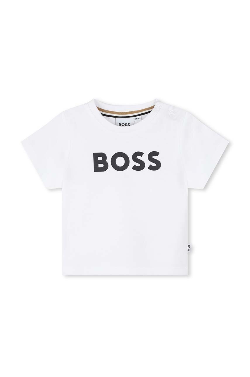 BOSS tricou din bumbac pentru bebelusi culoarea alb, cu imprimeu