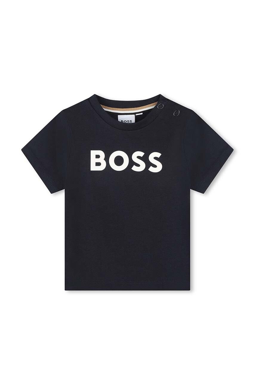 

Бавовняна футболка для немовлят BOSS колір синій з принтом