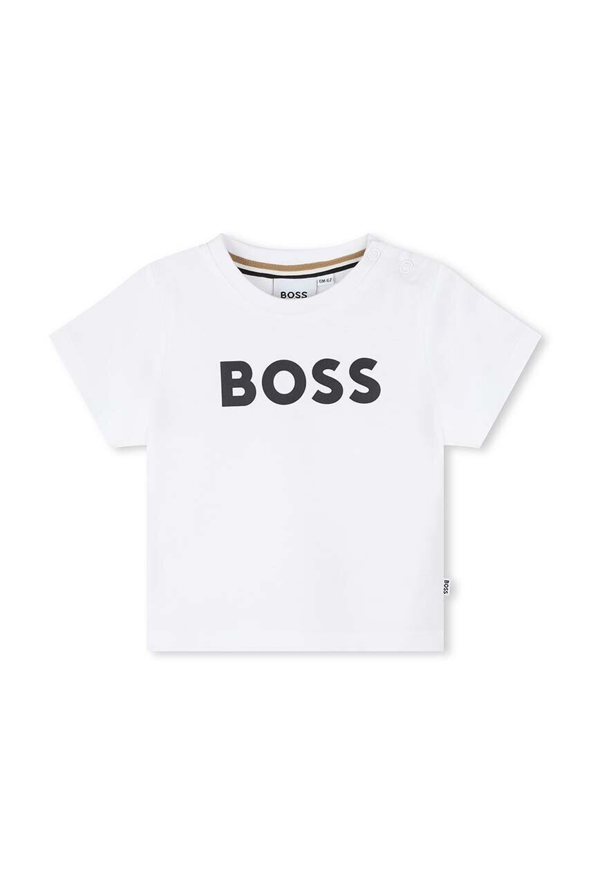 

Бавовняна футболка для немовлят BOSS колір білий з принтом