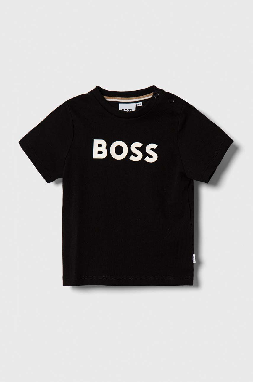 Bavlněné dětské tričko BOSS černá barva, s potiskem - černá - 100 % Bavlna