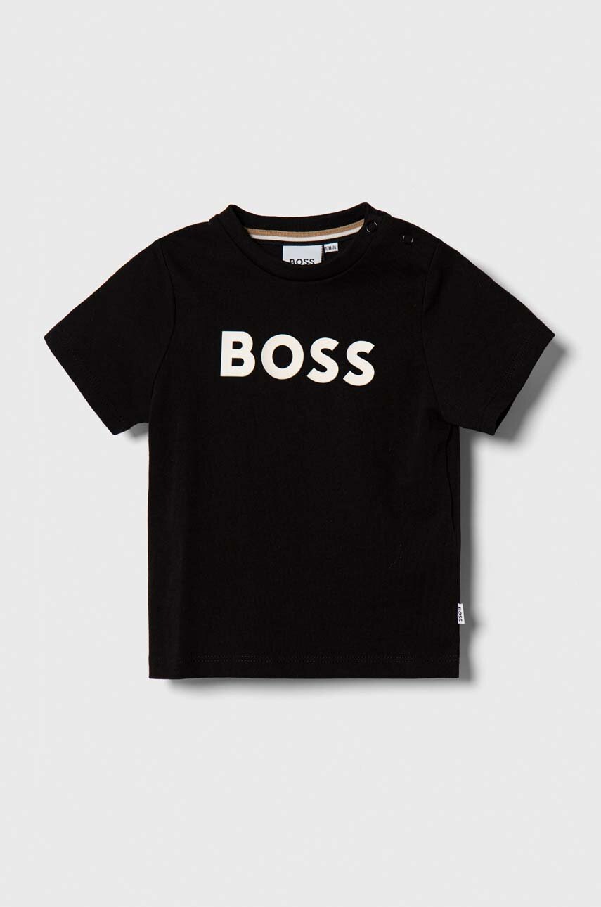 

Детская хлопковая футболка BOSS цвет чёрный с принтом