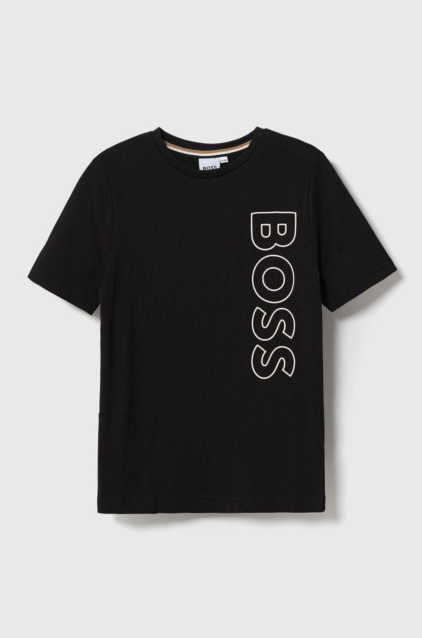 

Детская хлопковая футболка BOSS цвет чёрный с принтом