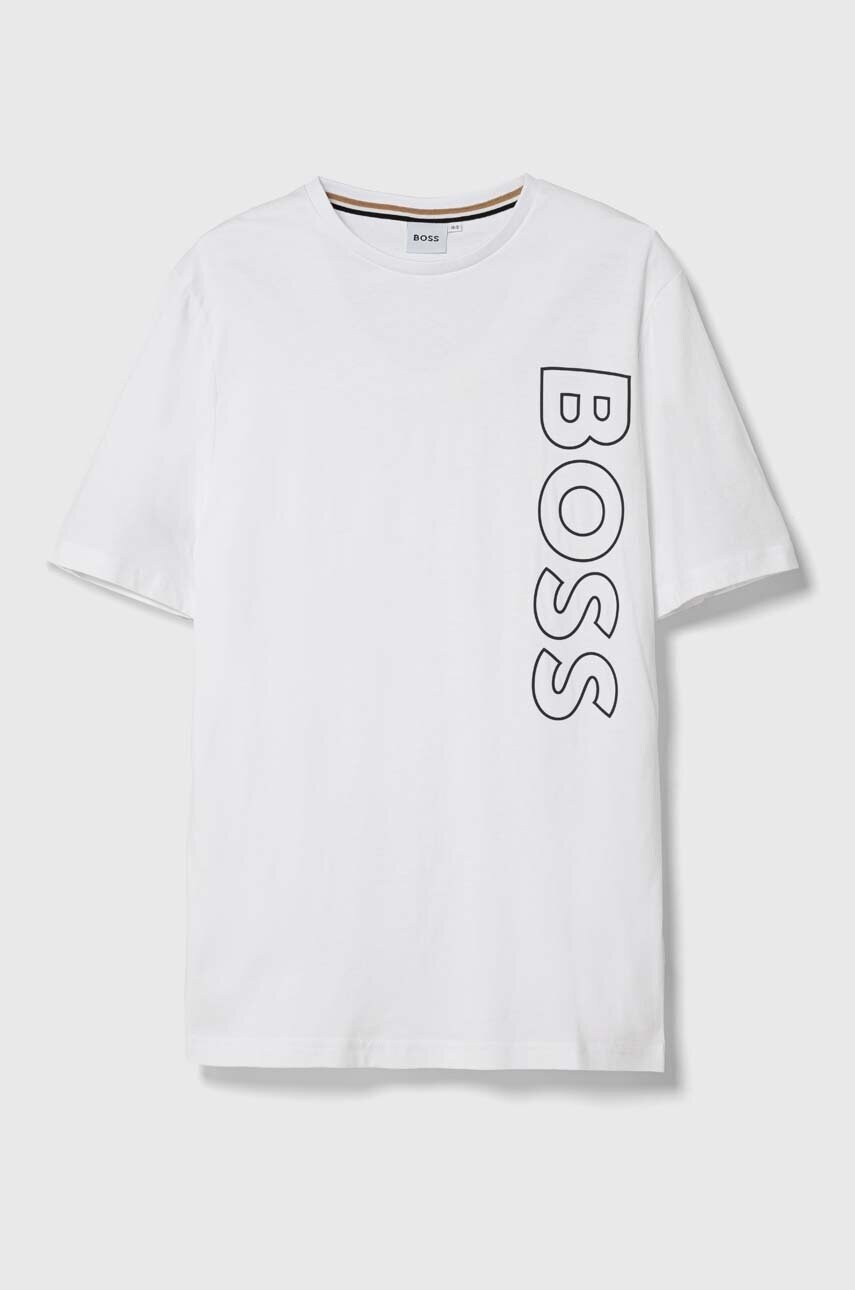 

Детская хлопковая футболка BOSS цвет белый с принтом