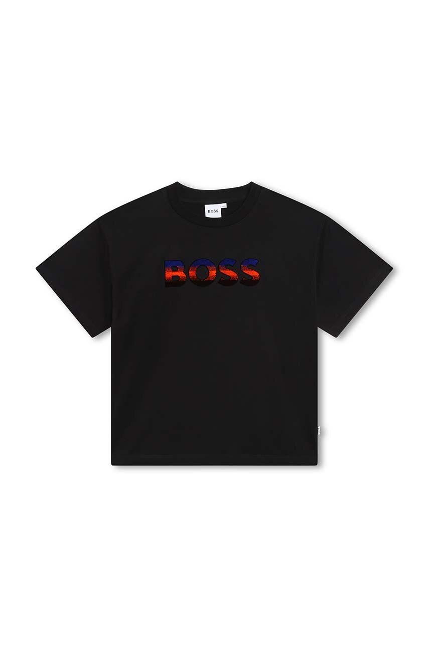 E-shop Dětské bavlněné tričko BOSS černá barva, s potiskem