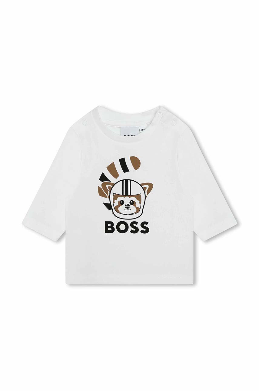 E-shop Kojenecké tričko s dlouhým rukávem BOSS bílá barva, s potiskem
