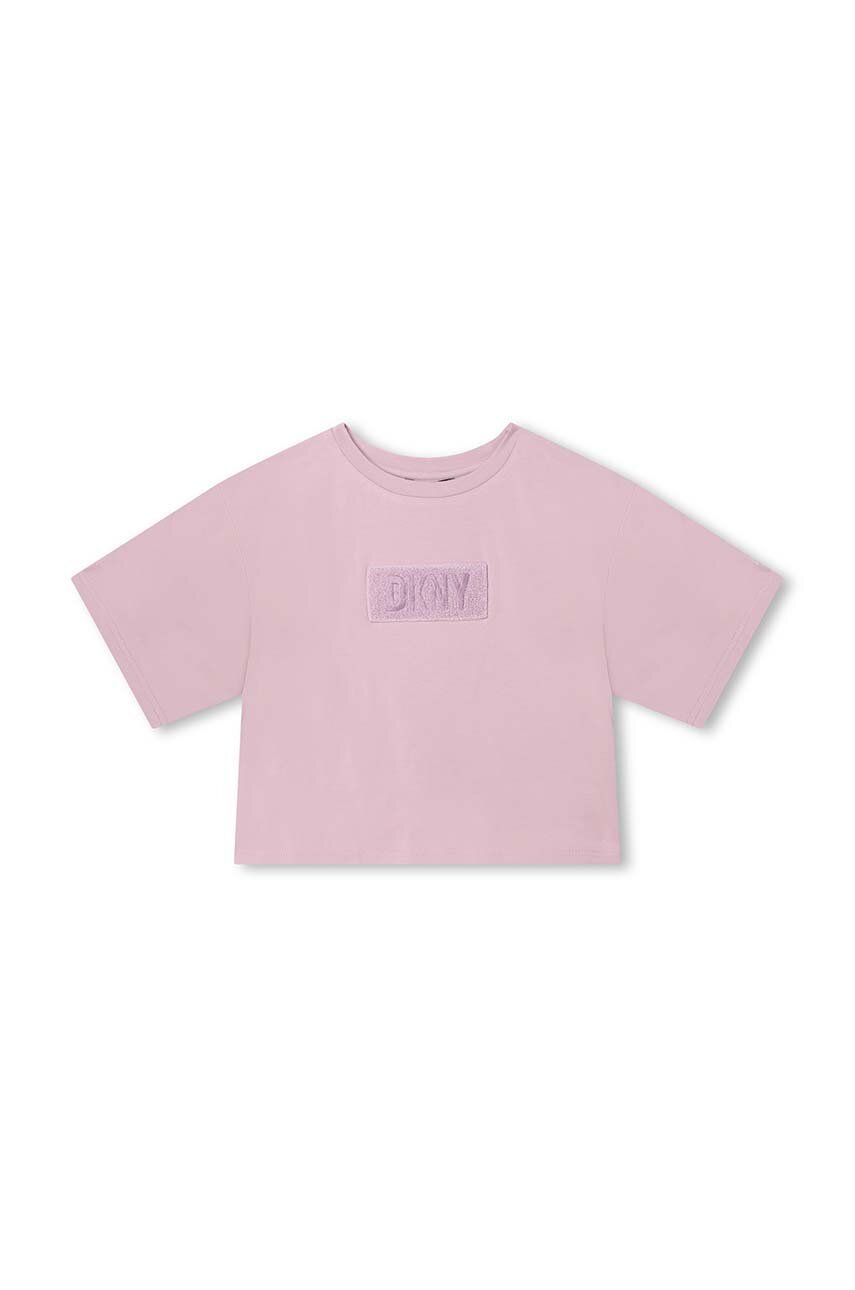 Levně Dětské tričko Dkny fialová barva, s aplikací