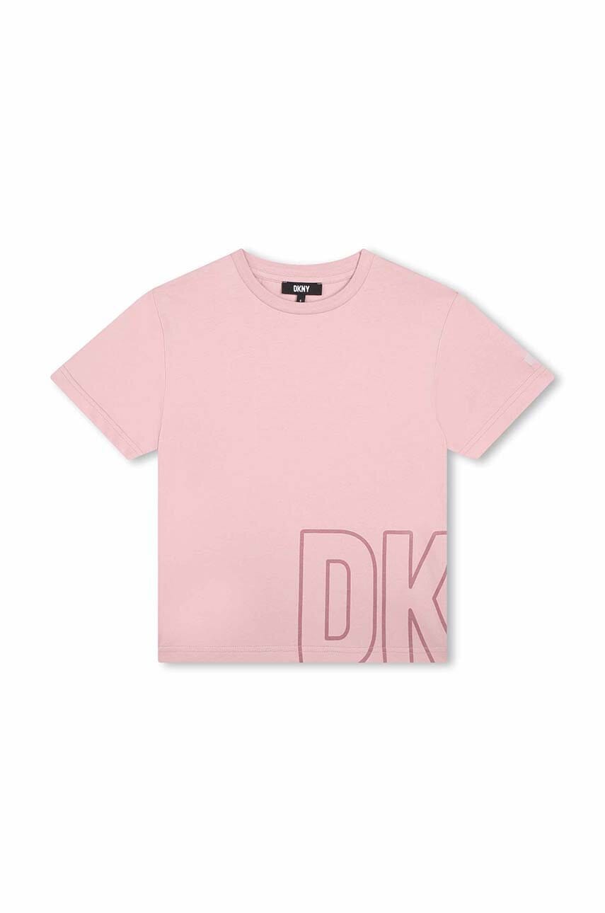 Dkny tricou de bumbac pentru copii culoarea violet, cu imprimeu