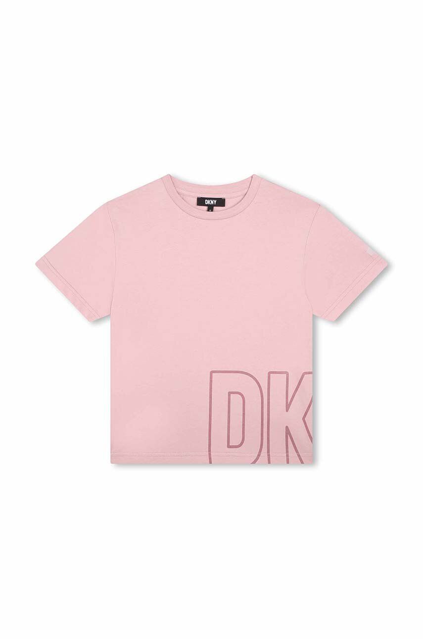 E-shop Dětské bavlněné tričko Dkny fialová barva, s potiskem