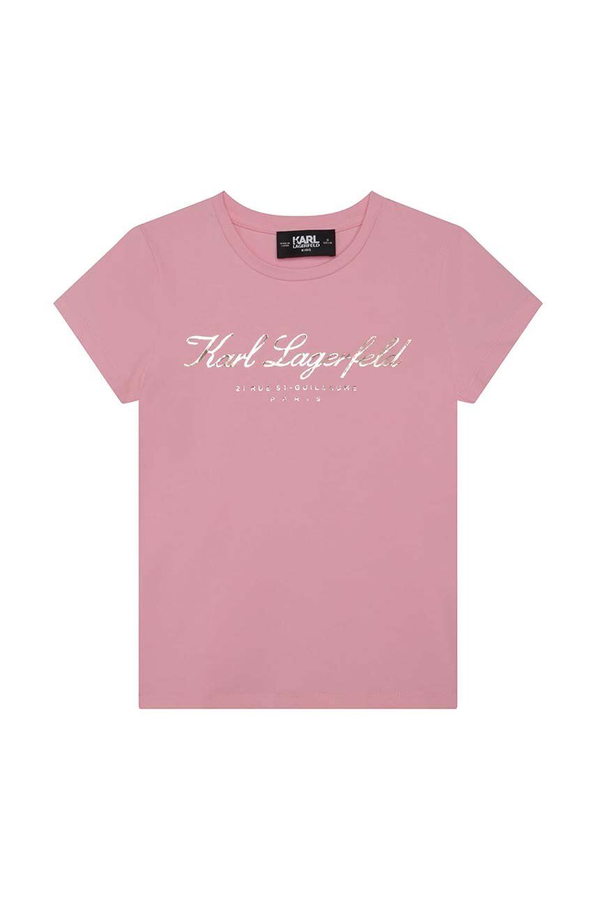 Levně Dětské tričko Karl Lagerfeld růžová barva, s potiskem