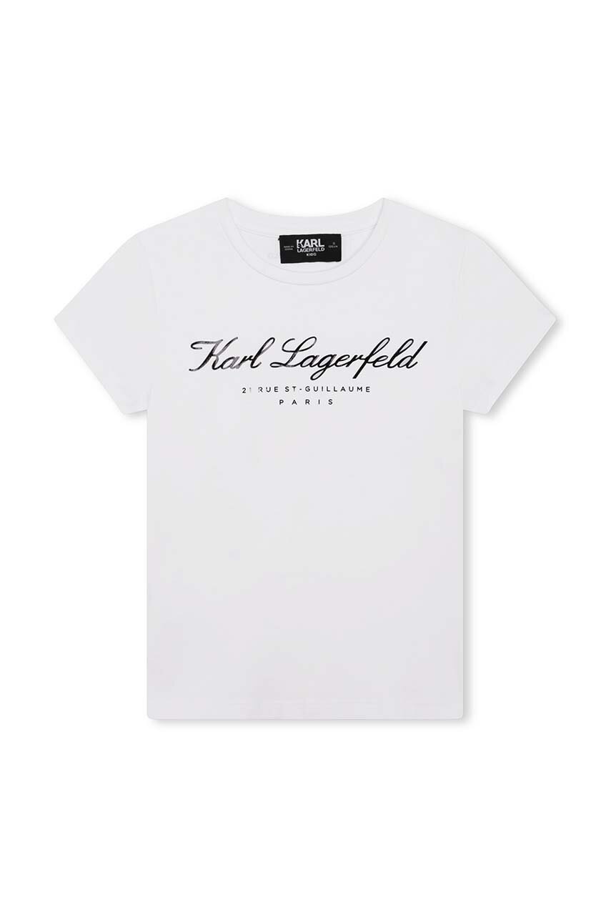 

Дитяча футболка Karl Lagerfeld колір білий з принтом