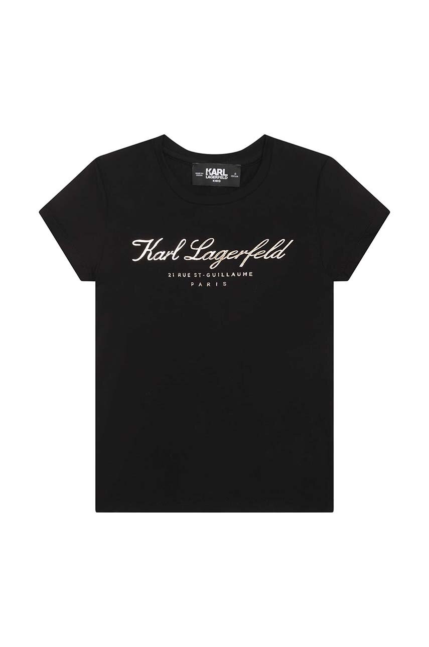 

Дитяча футболка Karl Lagerfeld колір чорний з принтом