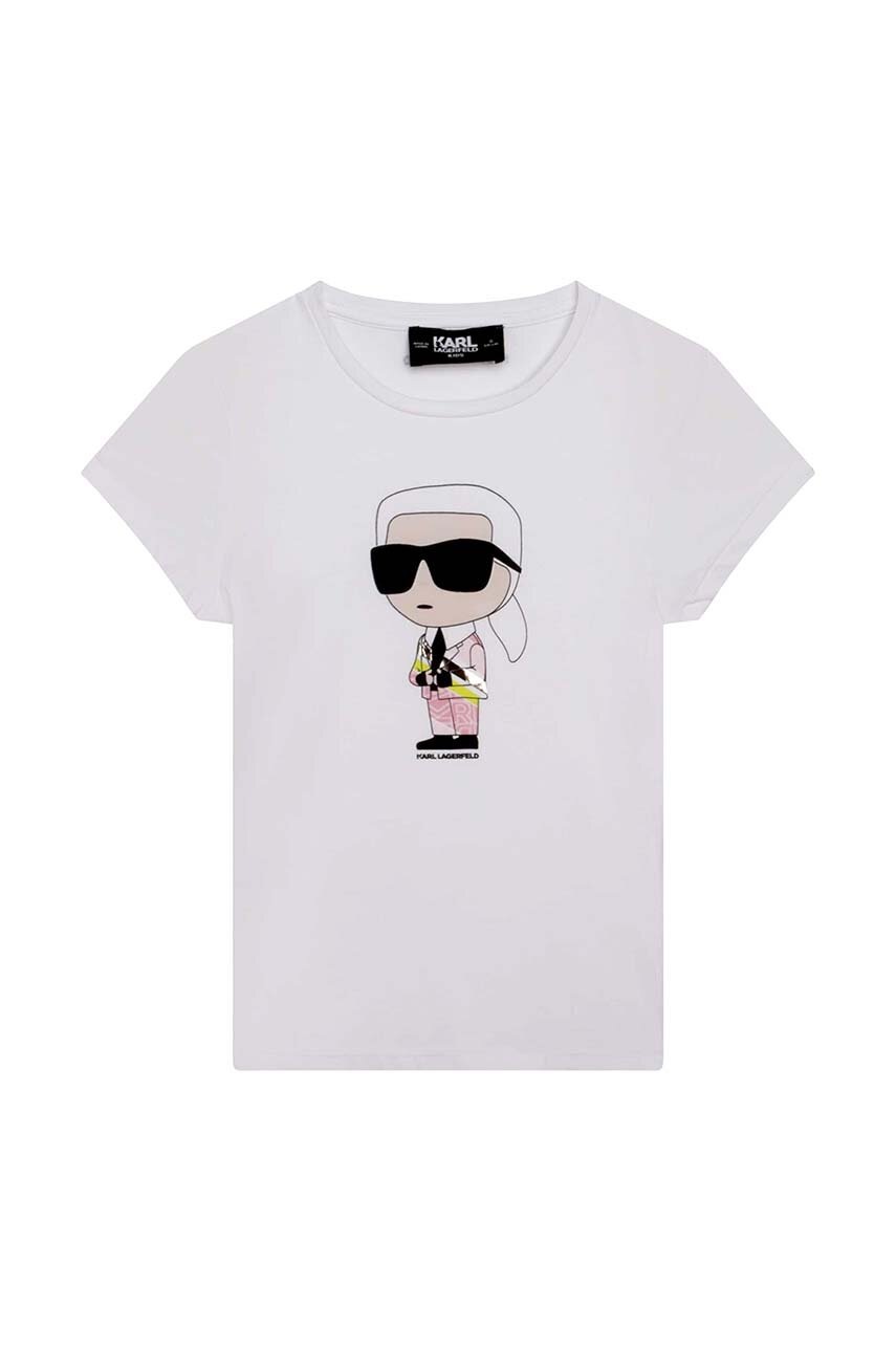 

Детска памучна тениска Karl Lagerfeld в бяло с принт, Бял