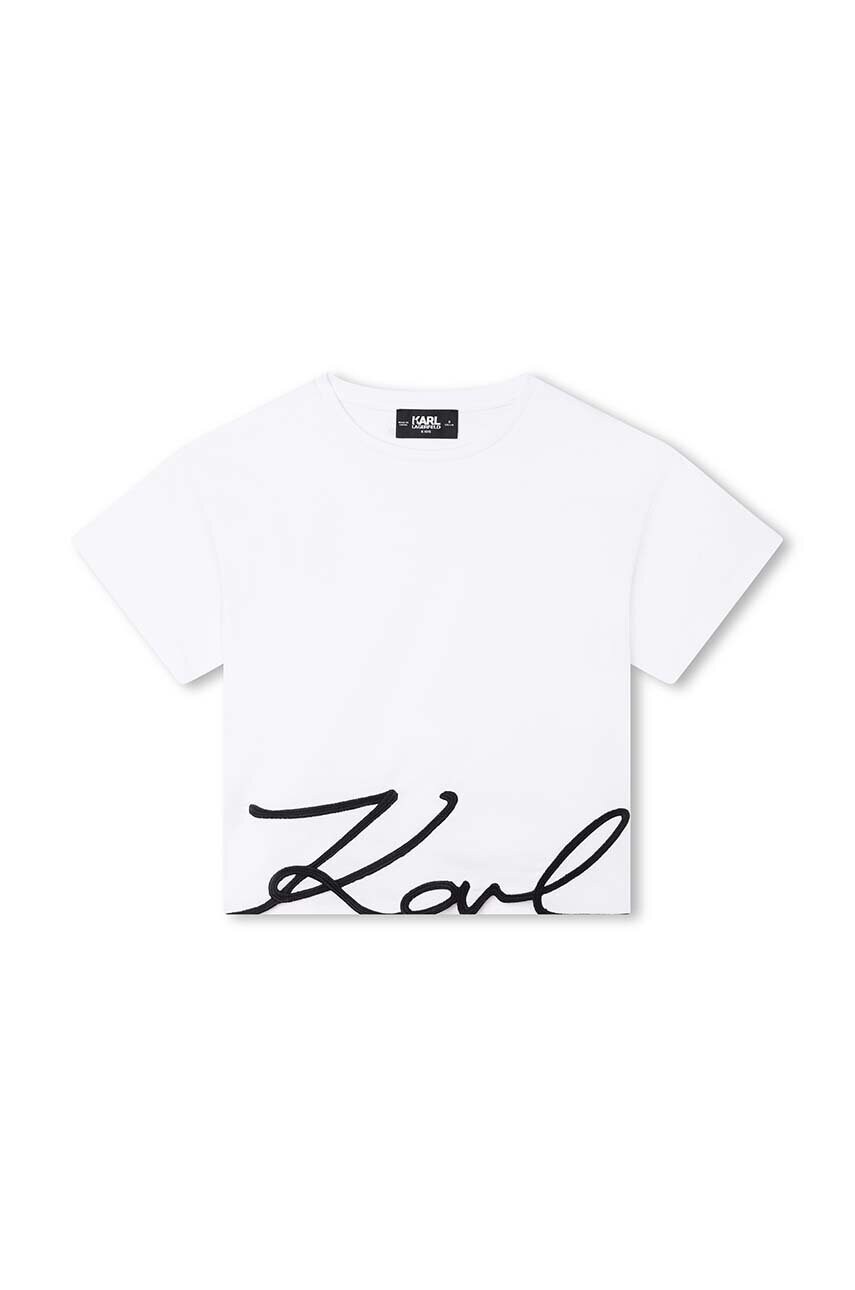 

Детская хлопковая футболка Karl Lagerfeld цвет белый с принтом