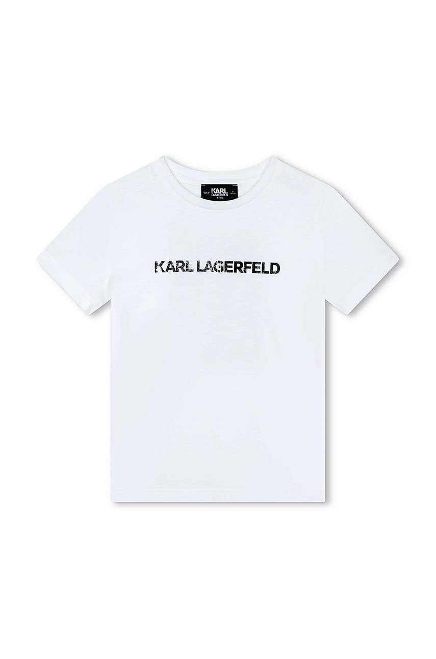 Детская хлопковая футболка Karl Lagerfeld цвет белый с принтом