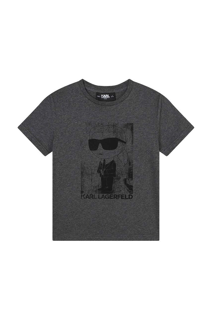Dětské bavlněné tričko Karl Lagerfeld šedá barva, s potiskem - šedá - 100 % Organická bavlna