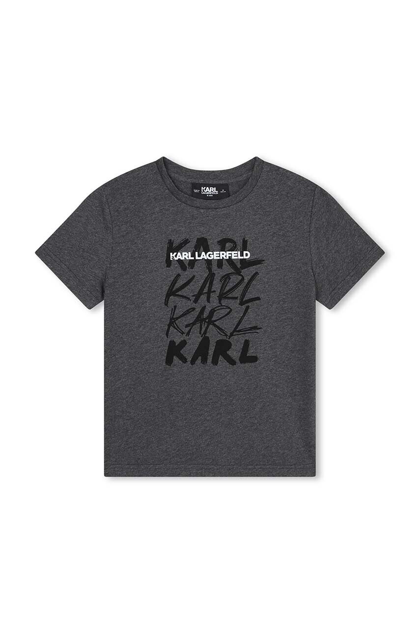 

Детская хлопковая футболка Karl Lagerfeld цвет серый с принтом