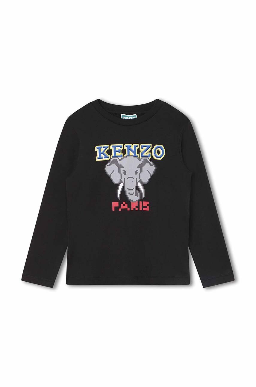 Tričko Kenzo Kids černá barva, s potiskem - černá -  100 % Bavlna