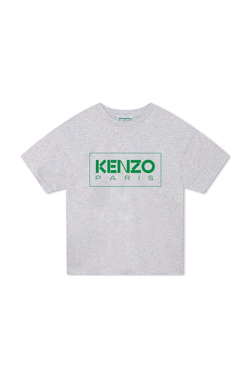 Детская хлопковая футболка Kenzo Kids цвет серый с принтом Детская хлопковая футболка Kenzo Kids цвет серый с принтом
