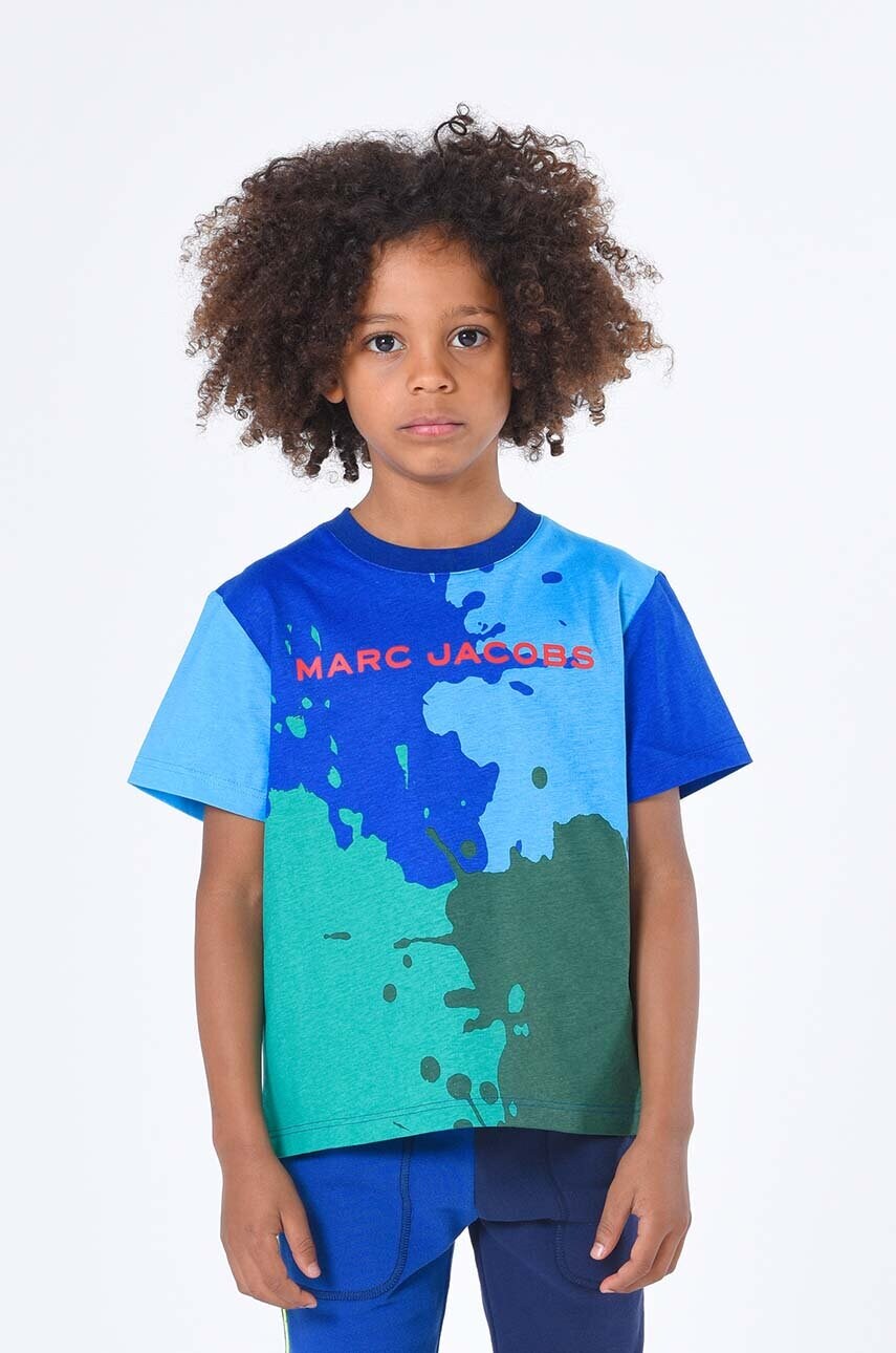 

Детская хлопковая футболка Marc Jacobs цвет зелёный узорная
