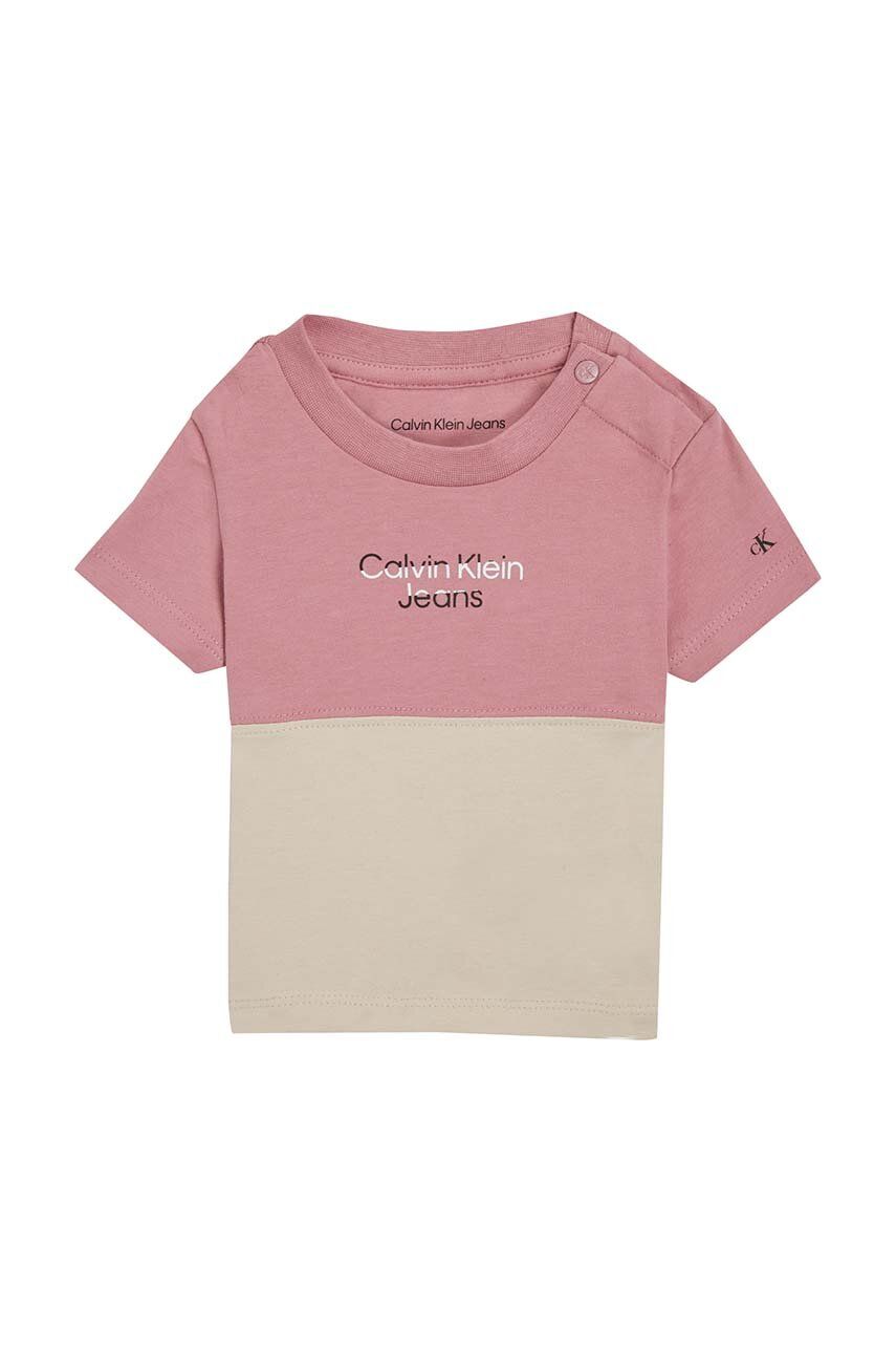 Kojenecké tričko Calvin Klein Jeans růžová barva - růžová -  93 % Bavlna
