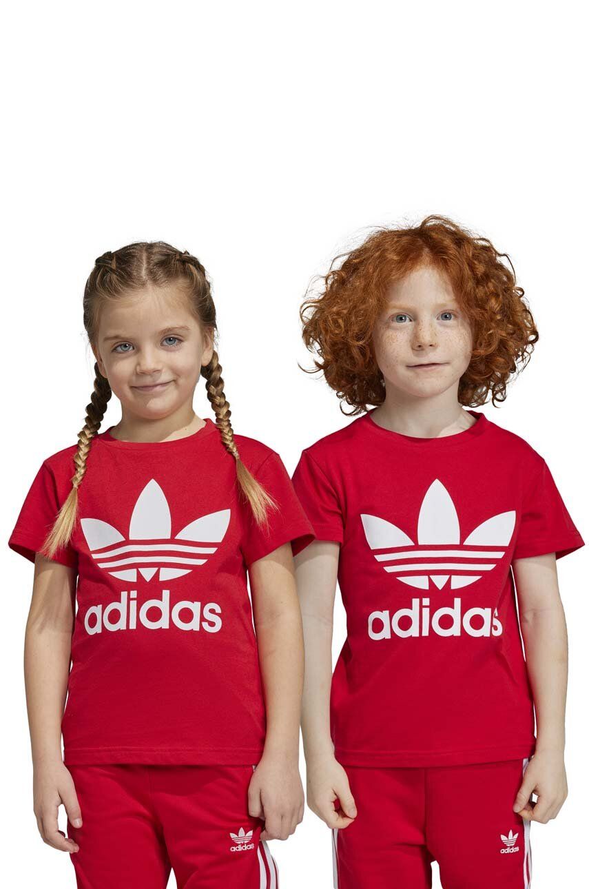 adidas Originals tricou de bumbac pentru copii TREFOIL culoarea rosu, cu imprimeu