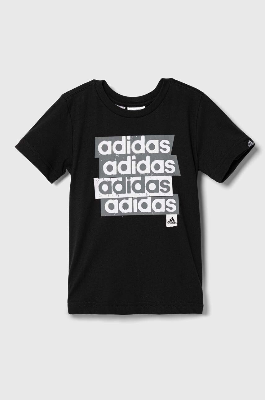 

Дитяча бавовняна футболка adidas колір чорний з принтом