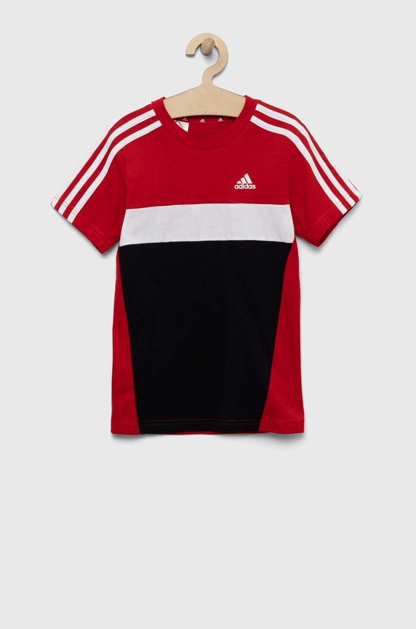 

Детская хлопковая футболка adidas цвет красный узорная