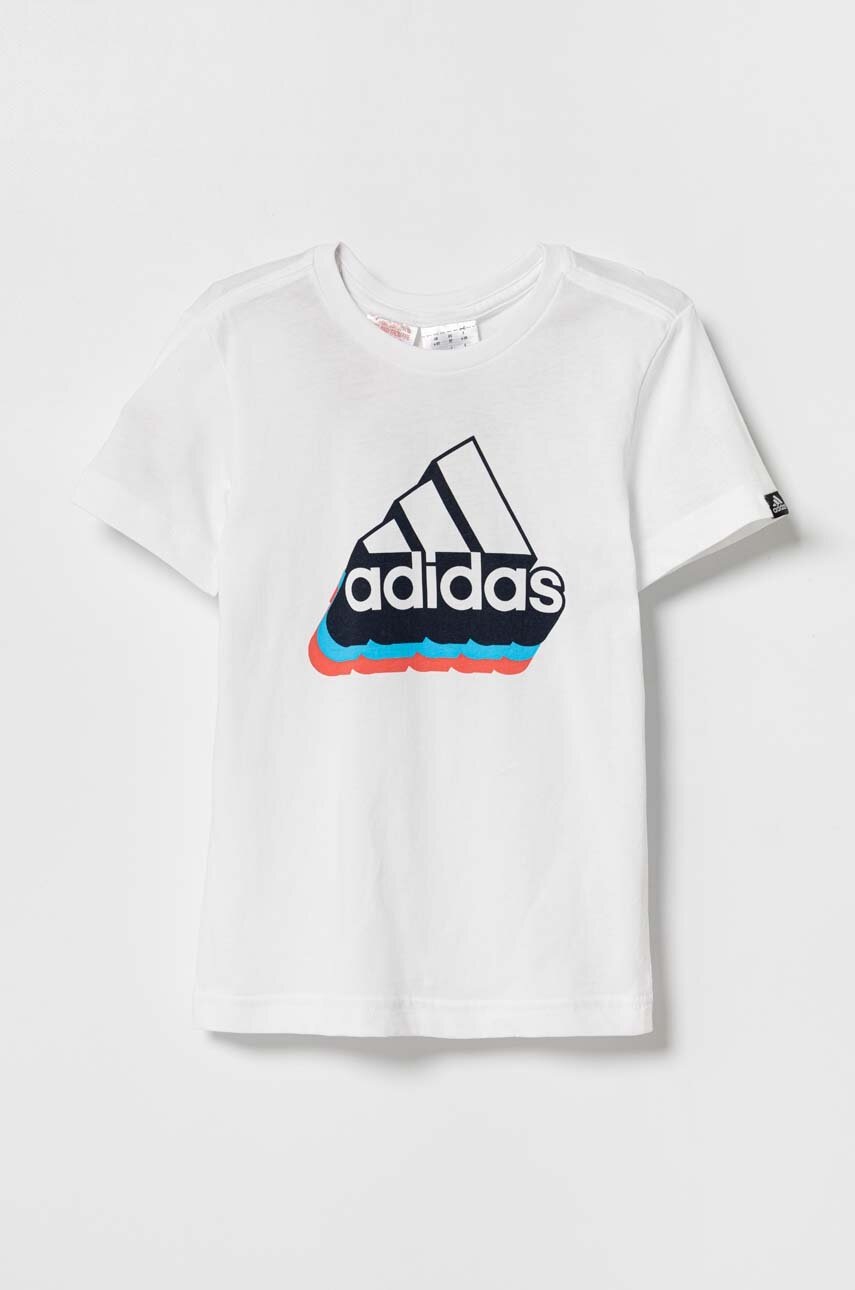

Детская хлопковая футболка adidas цвет белый с принтом