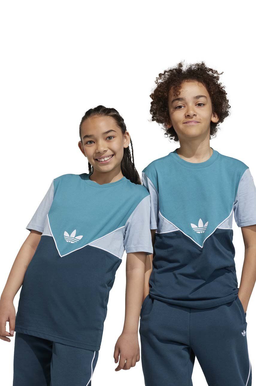 adidas Originals tricou de bumbac pentru copii culoarea turcoaz, modelator