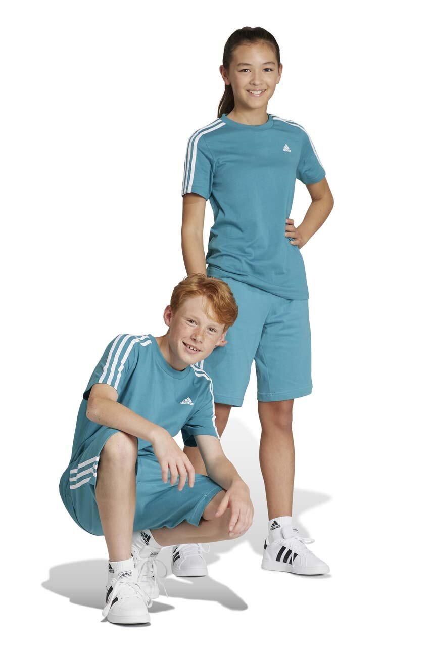 

Детская хлопковая футболка adidas цвет бирюзовый с аппликацией