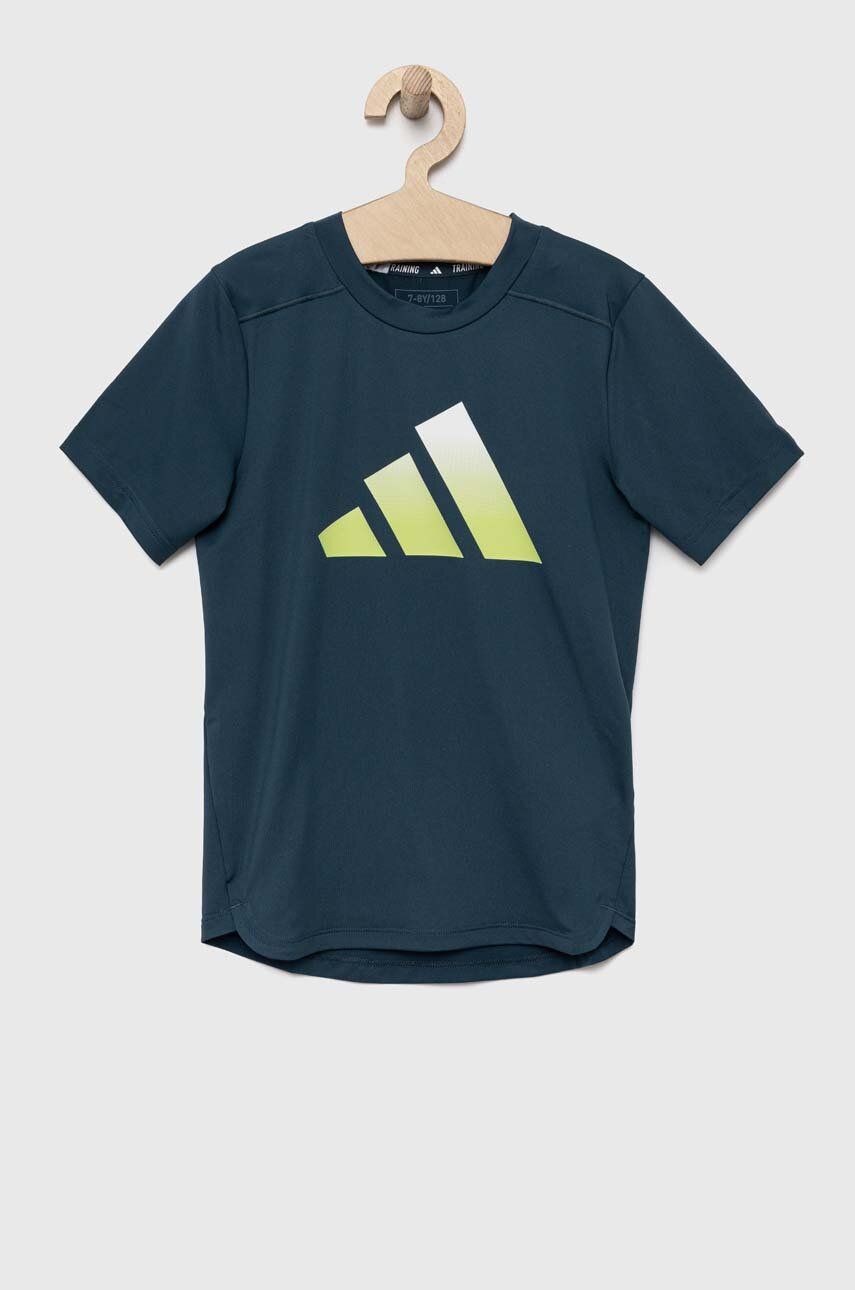 Dětské tričko adidas zelená barva, s potiskem - zelená -  92 % Polyester