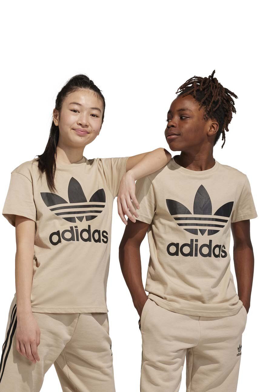 Bavlněné tričko adidas Originals TREFOIL béžová barva, s potiskem - béžová -  100 % Bavlna