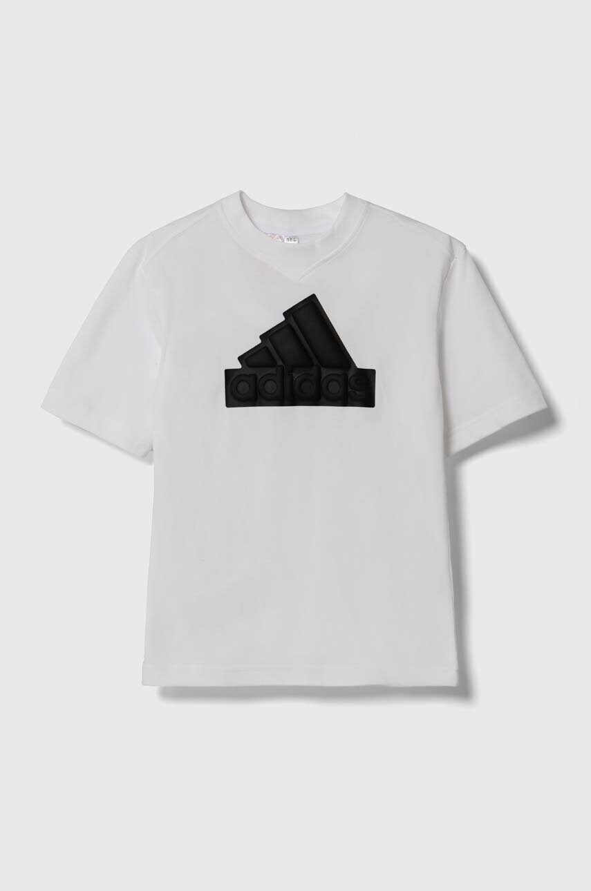 

Детска памучна тениска adidas в бяло с апликация, Бял