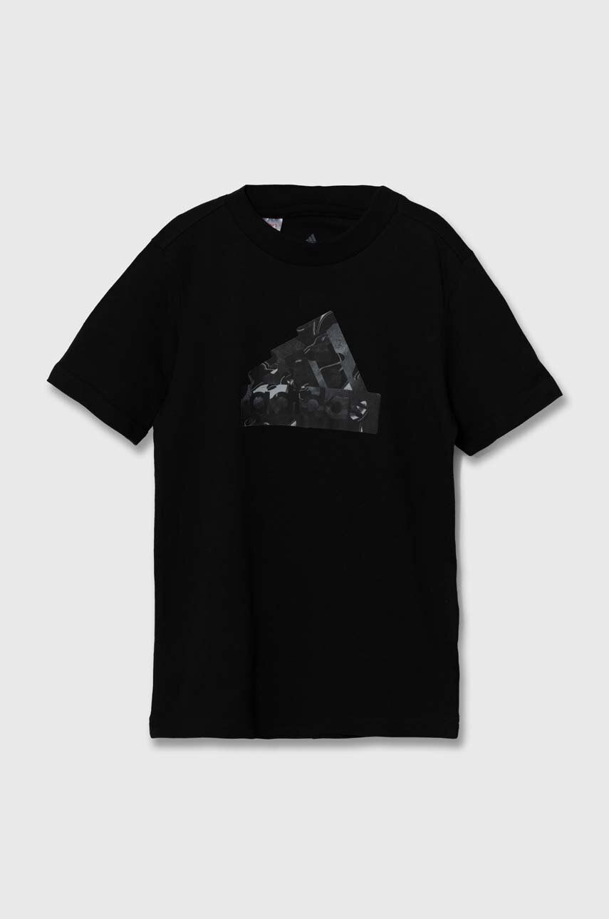 adidas tricou de bumbac pentru copii culoarea negru, cu imprimeu