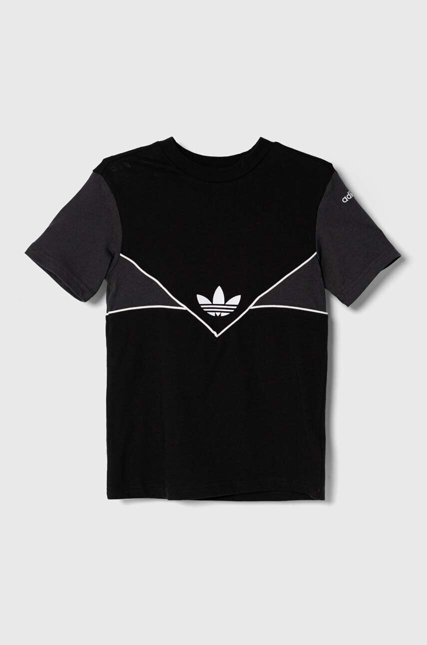 

Дитяча бавовняна футболка adidas Originals колір чорний візерунок