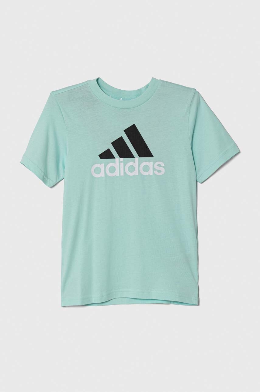 adidas tricou din bumbac culoarea turcoaz, cu imprimeu