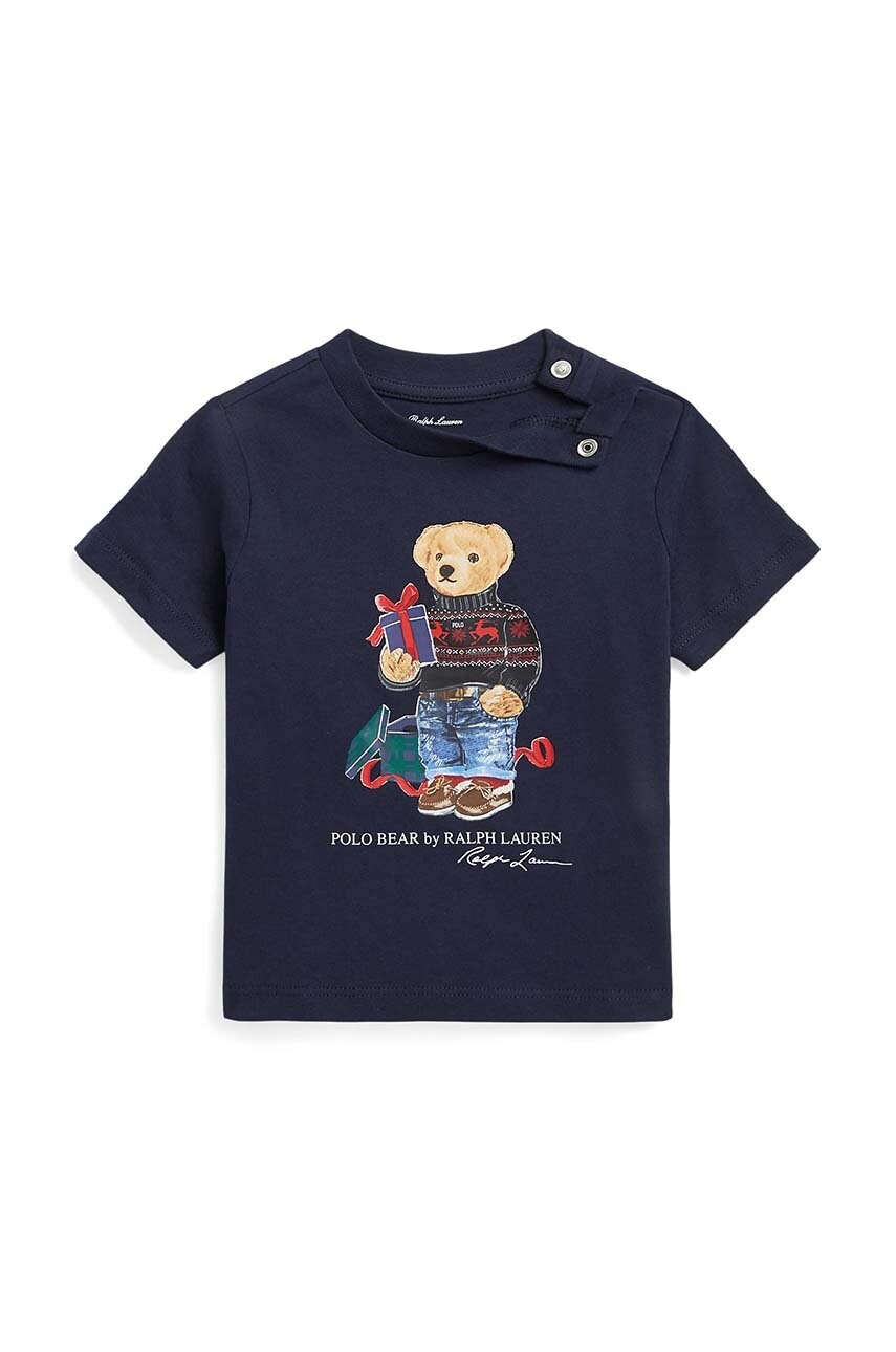 

Детская хлопковая футболка Polo Ralph Lauren цвет синий с принтом