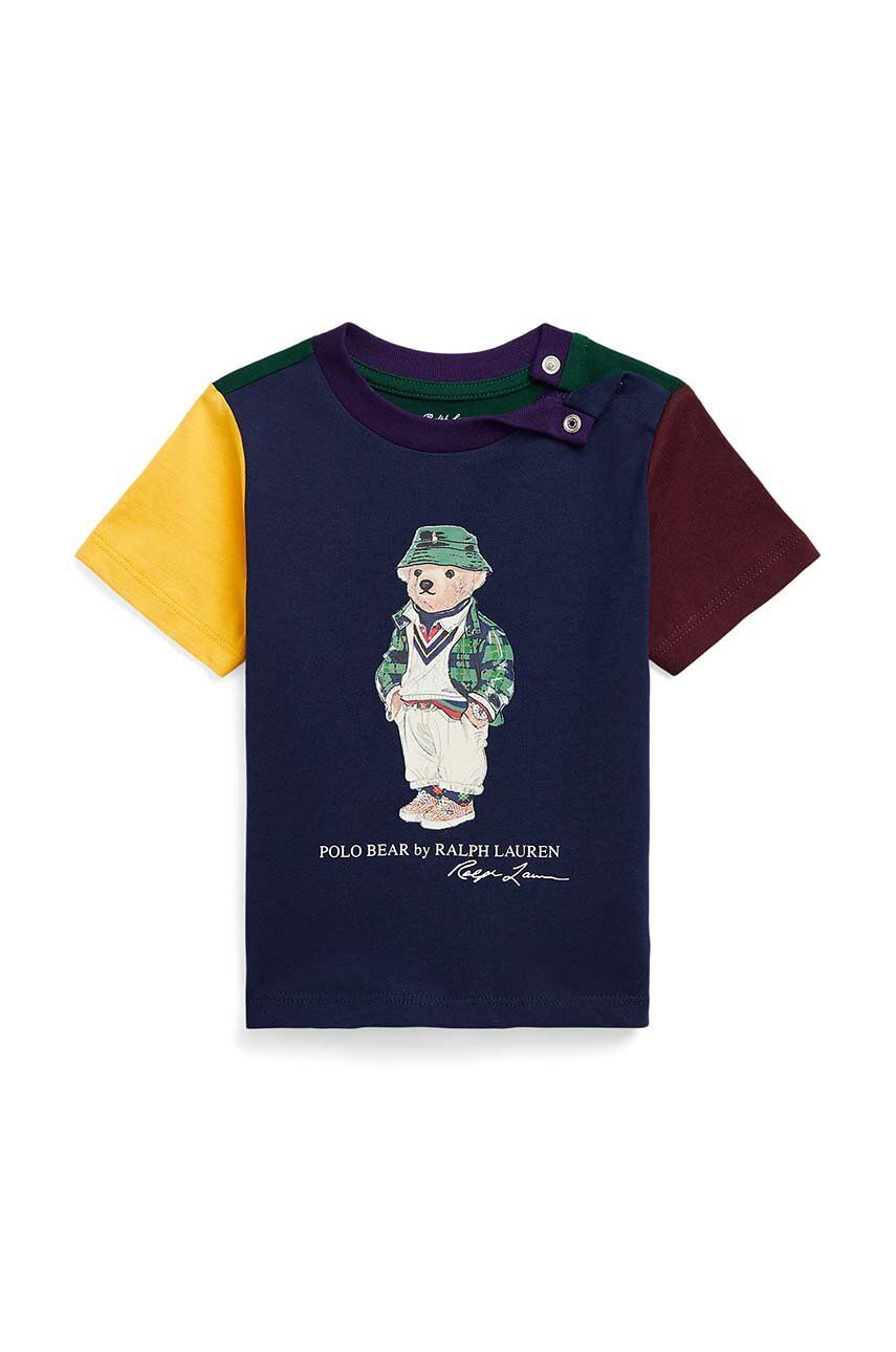 Bavlněné dětské tričko Polo Ralph Lauren tmavomodrá barva, s potiskem