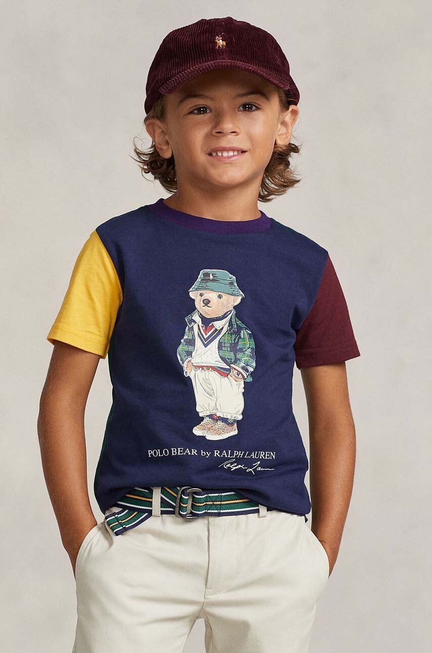 

Детская хлопковая футболка Polo Ralph Lauren цвет синий с принтом
