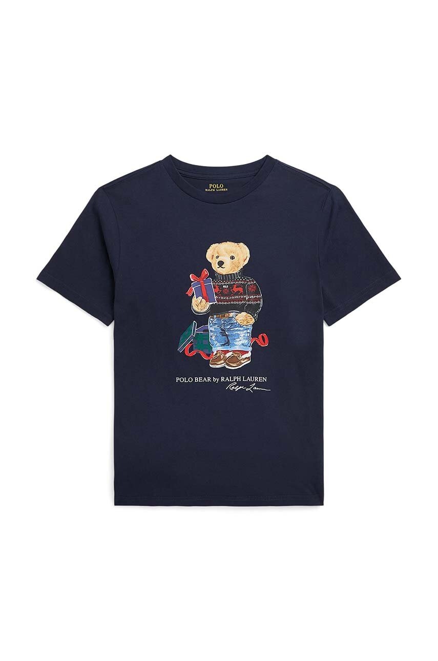 

Детская хлопковая футболка Polo Ralph Lauren цвет зелёный с принтом