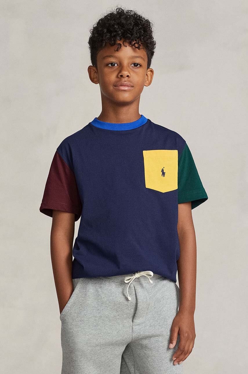 

Детская хлопковая футболка Polo Ralph Lauren цвет синий узорная