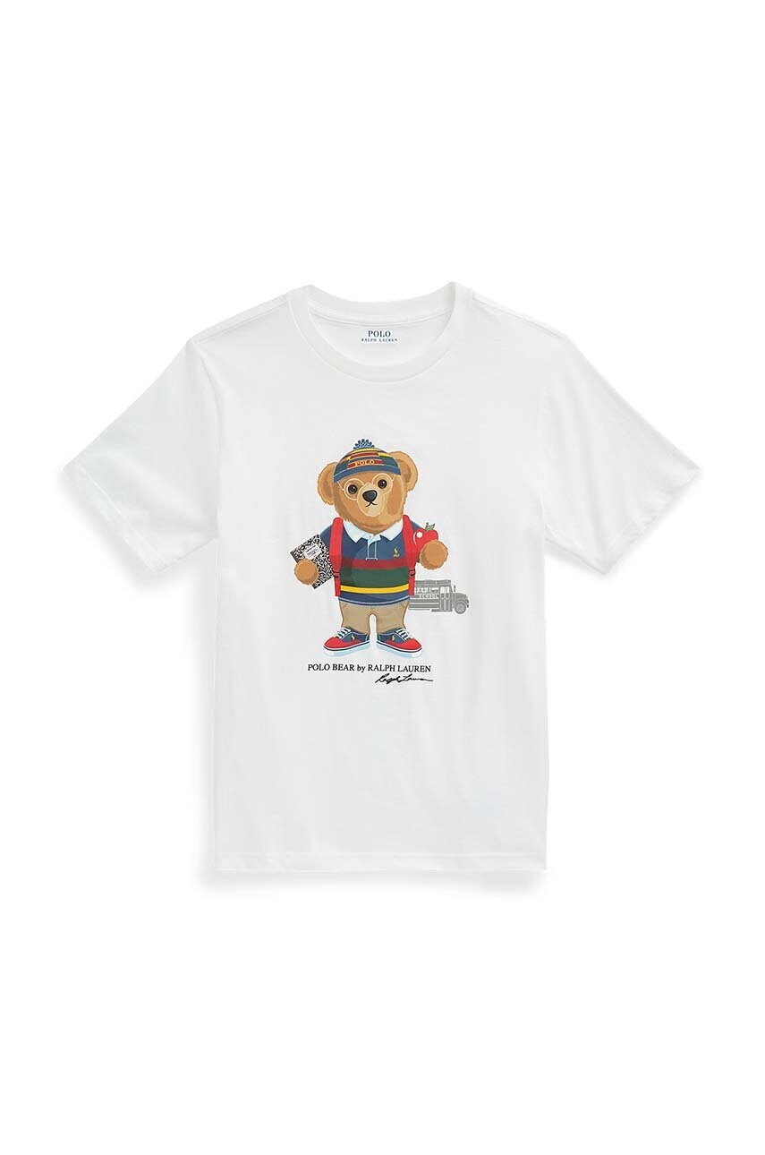 

Детская хлопковая футболка Polo Ralph Lauren цвет белый с принтом