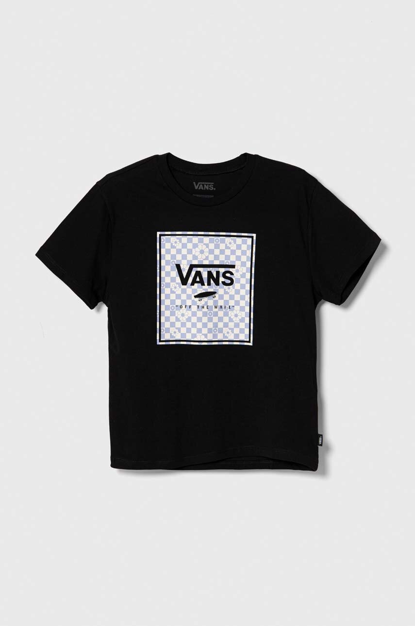 Vans tricou de bumbac pentru copii BOX FILL FLORAL CREW culoarea negru, cu imprimeu