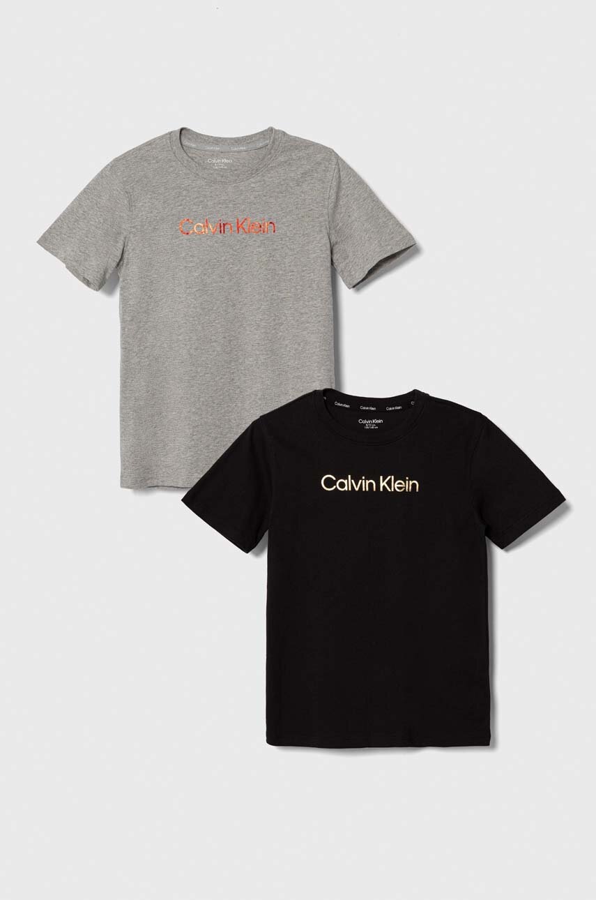 

Детска памучна тениска Calvin Klein Underwear (2 броя) в сиво с принт, Сив