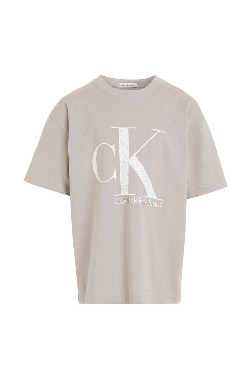Dětské bavlněné tričko Calvin Klein Jeans béžová barva, s potiskem - béžová - 100 % Bavlna