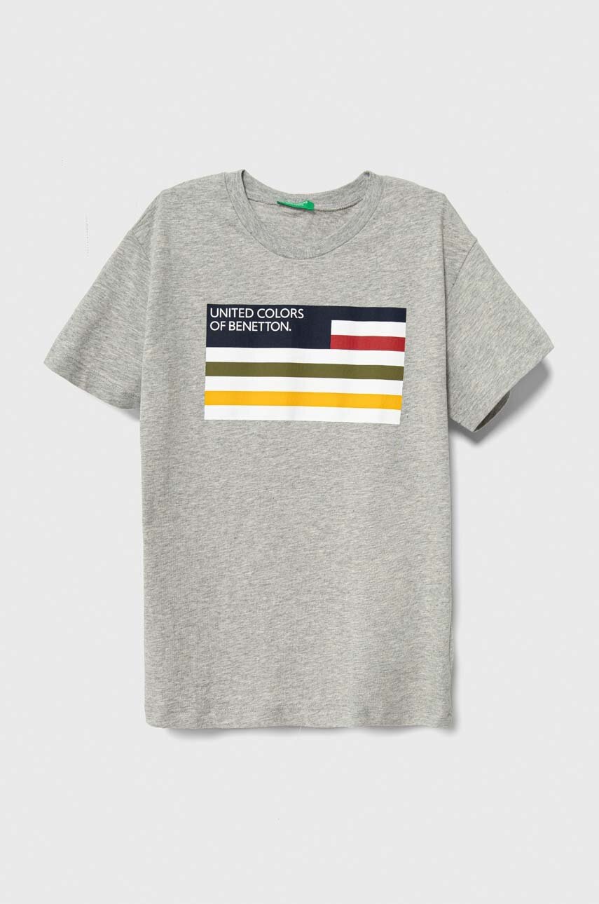 

Дитяча бавовняна футболка United Colors of Benetton колір сірий з принтом